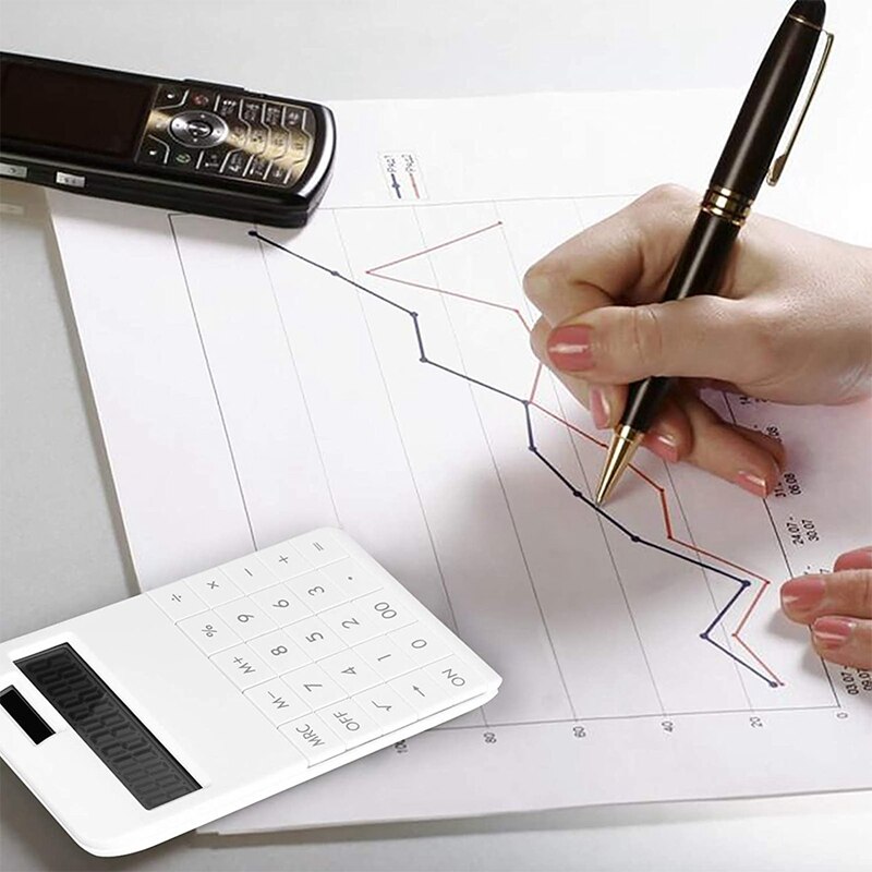 Calculator Slim, Dual Powered Desktop Calculator,Solar Power,12 Digits LCD Display,Electric Digital Calculator White