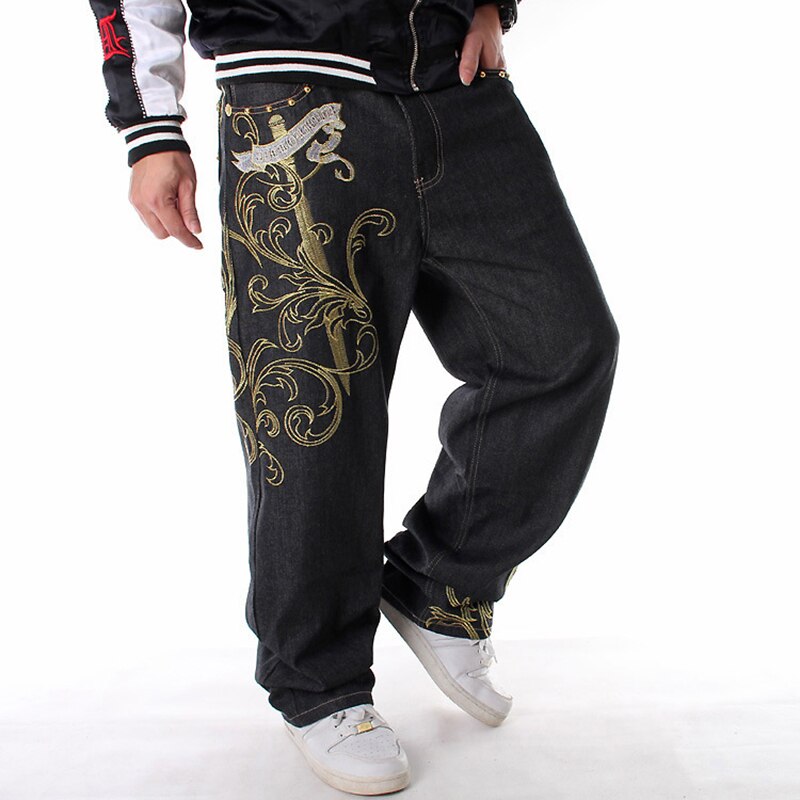 Sokotoo mænds hiphop jeans løs plus size broderi vinger denim bukser mandlig stor størrelse hip hop streetwear lange bukser