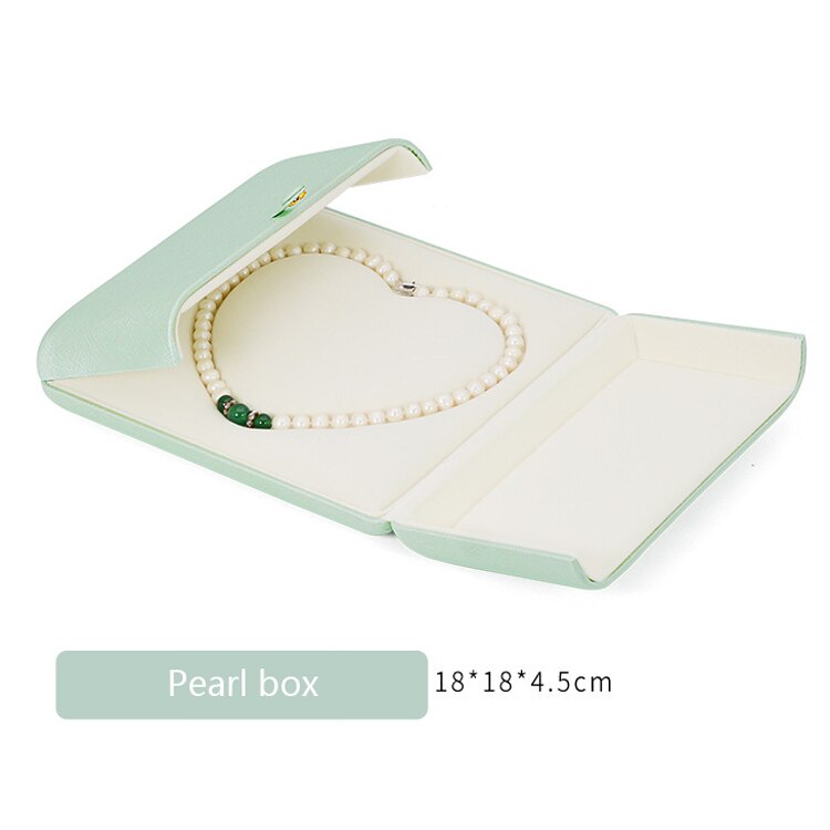 Tender Green Reticulated Pu Leather Double Open Jewelry Storage Box Proposal Ring Box Pearl Necklace Collection Box: Pearl box