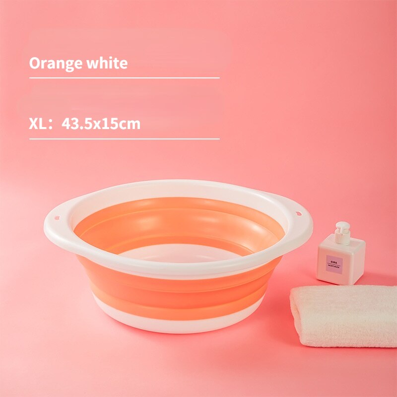 Household Silicone Folding Washbasin Stand, Children's Cartoon Basin, Student Dormitory Travel Portable Foldable Basin: Orange white-XL