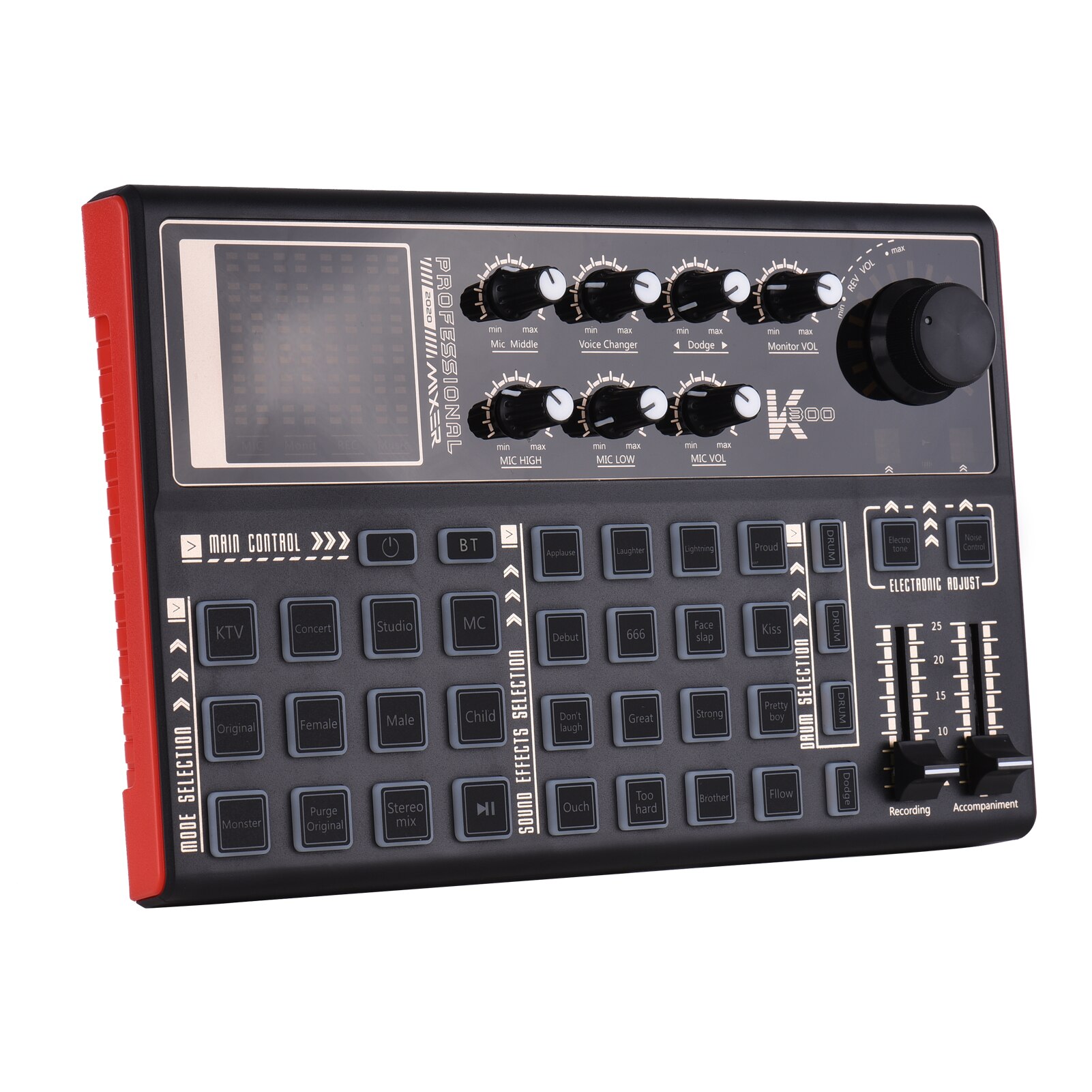 Muslady SK300 Live Sound Card External Voice Changer Audio Mixer Built-in Rechargeable Battery Multiple Sound Effects for Live