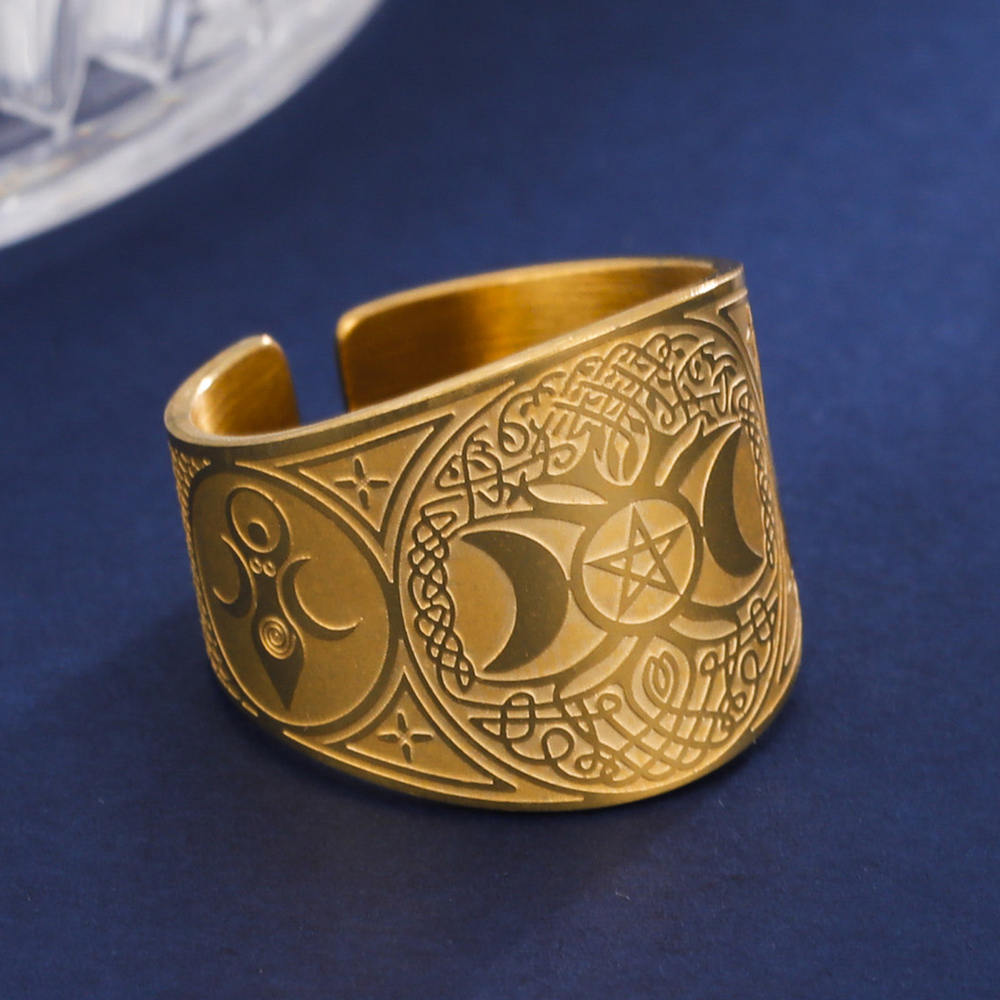 Anillo de tetragrammatón con pentagrama de brujería, anillo de dedo con pentáculo de acero inoxidable para hombres, amuleto de protección de energía antigua, joyería: 10 / Champán
