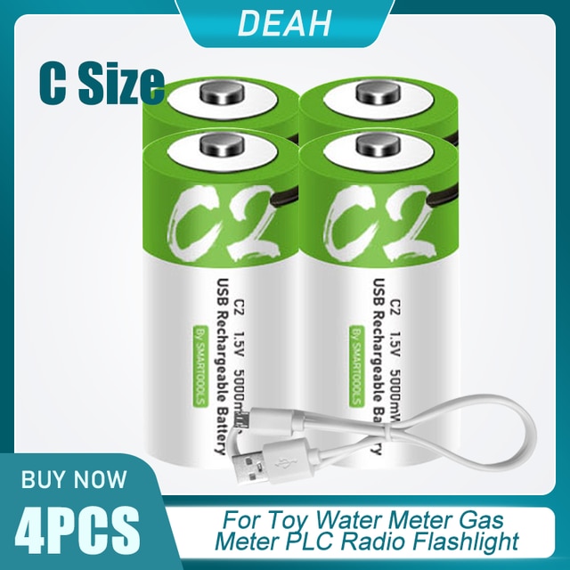 1.5V 5000mWh LR14 C Size Universal Micro USB Lithium Rechargeable Batteries For Water Gas Meter Radio Shaver Lipo C Battery: 4PCS