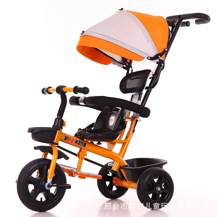 Barn trehjulet baby vogn skub med hætte baby klapvogn 4 in1 trike lille cykel