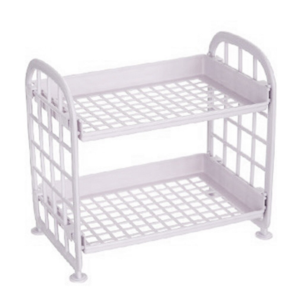 2 Layers Kitchen Bathroom Plastic Square Storage Organizer Shelf Rack Kitchen Shelf Organiser Storage: Purple