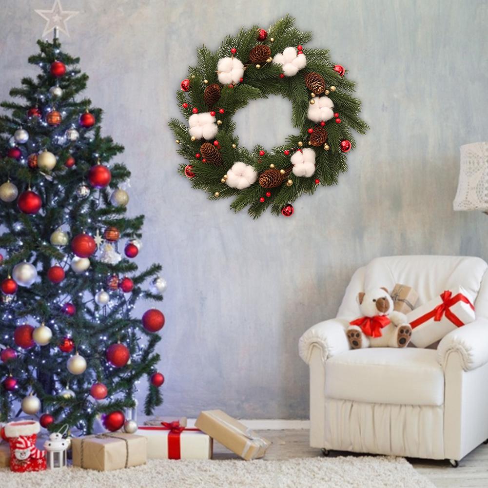 Autumn Pine Cone Cotton Wreath Harvest Festival Door Hanging Wreath for Halloween Thanksgiving Decoration