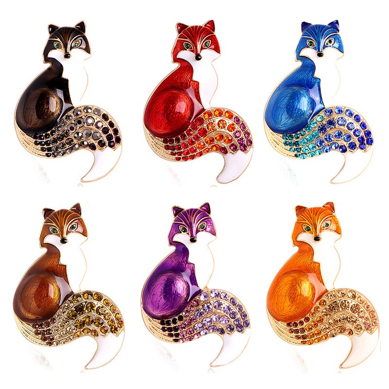 Strass esmalte raposa broches para mulheres animal denim jaqueta gola lapela pino festa causal broche pinos jóias presentes