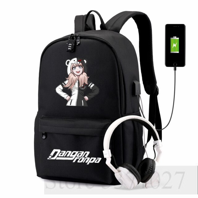 Danganronpa-mochila Ouma Kokichi con carga USB para adolescentes, morral escolar de , bolso de viaje para hombres y mujeres, mochila para ordenador portátil para estudiantes: 2