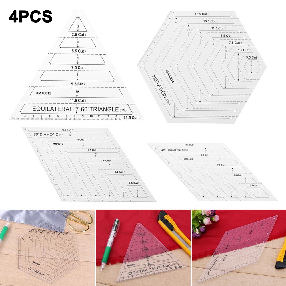 4Pcs/Set Patchwork Quilting Template Ruler Kit Stencil Diamond Grade Ruler FPing