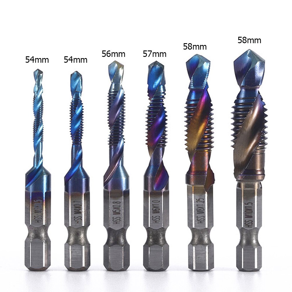 13pcs Tap Thread Metric Thread Tap Drill Bits Set M3-M10 Hex Shank Drill Bit Plated Screw Compound Tap and Drill Hand Tool Sets: 6 X Tap Bits