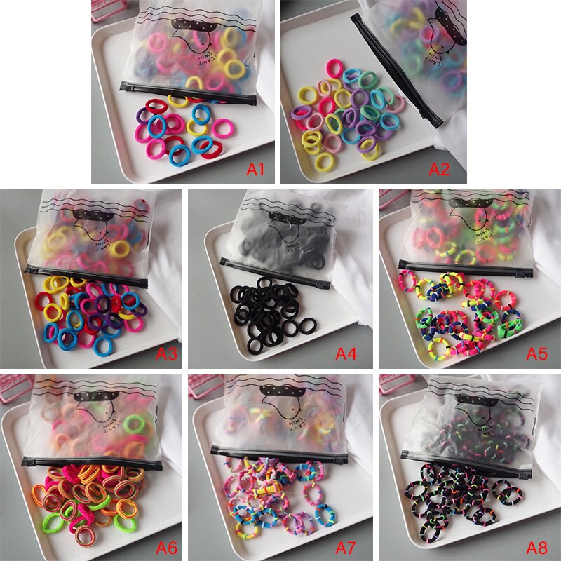 100 Uds niños coloridos cabello elástico chica con banda chico Pequeño anillo de goma soportes de cola de caballo accesorios para el cabello de goma