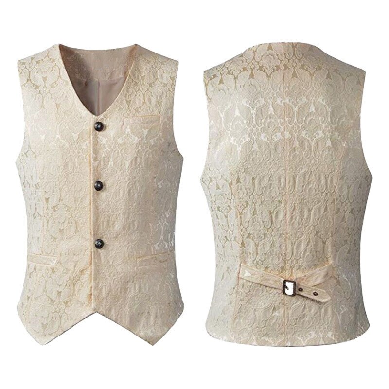 Vuxna män vintage väst väst viktoriansk svart steampunk stil gotisk jacquard svala topp ädel kostym för mäns kavaj kostym: Vit / M