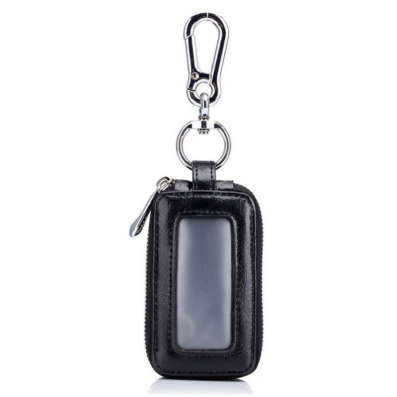 Double Zipper PU Leather Keychain Pouch Bag Home Car Keys Organizer Holder Case: Black