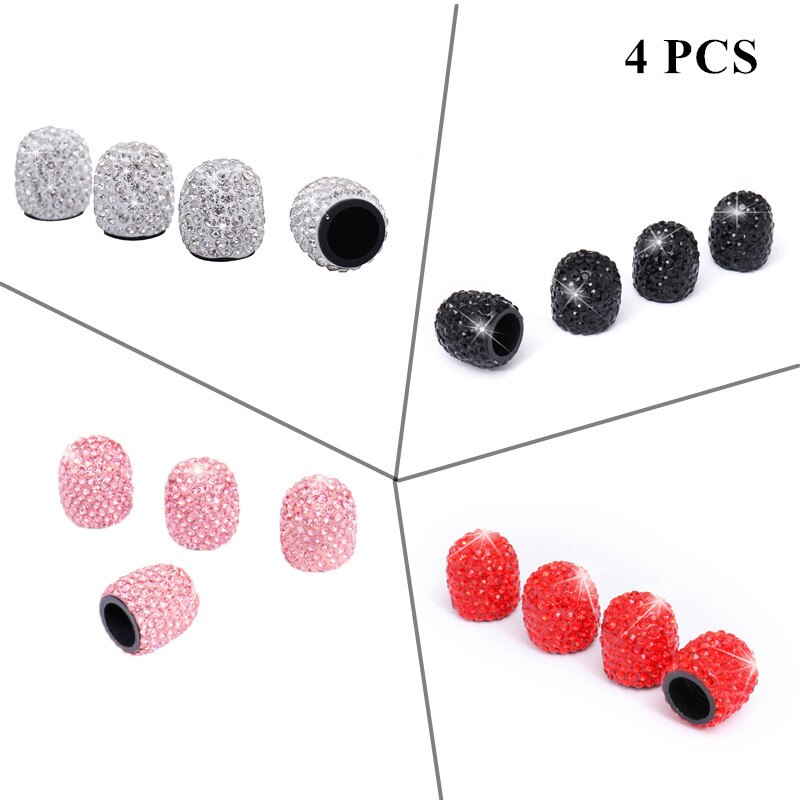4 Pcs/Set Rhinestone Car Wheel Tire Valve Caps Tyre Rim Stem Covers Airdust Waterproof For Automobiles Motorcycles Trucks Bikes