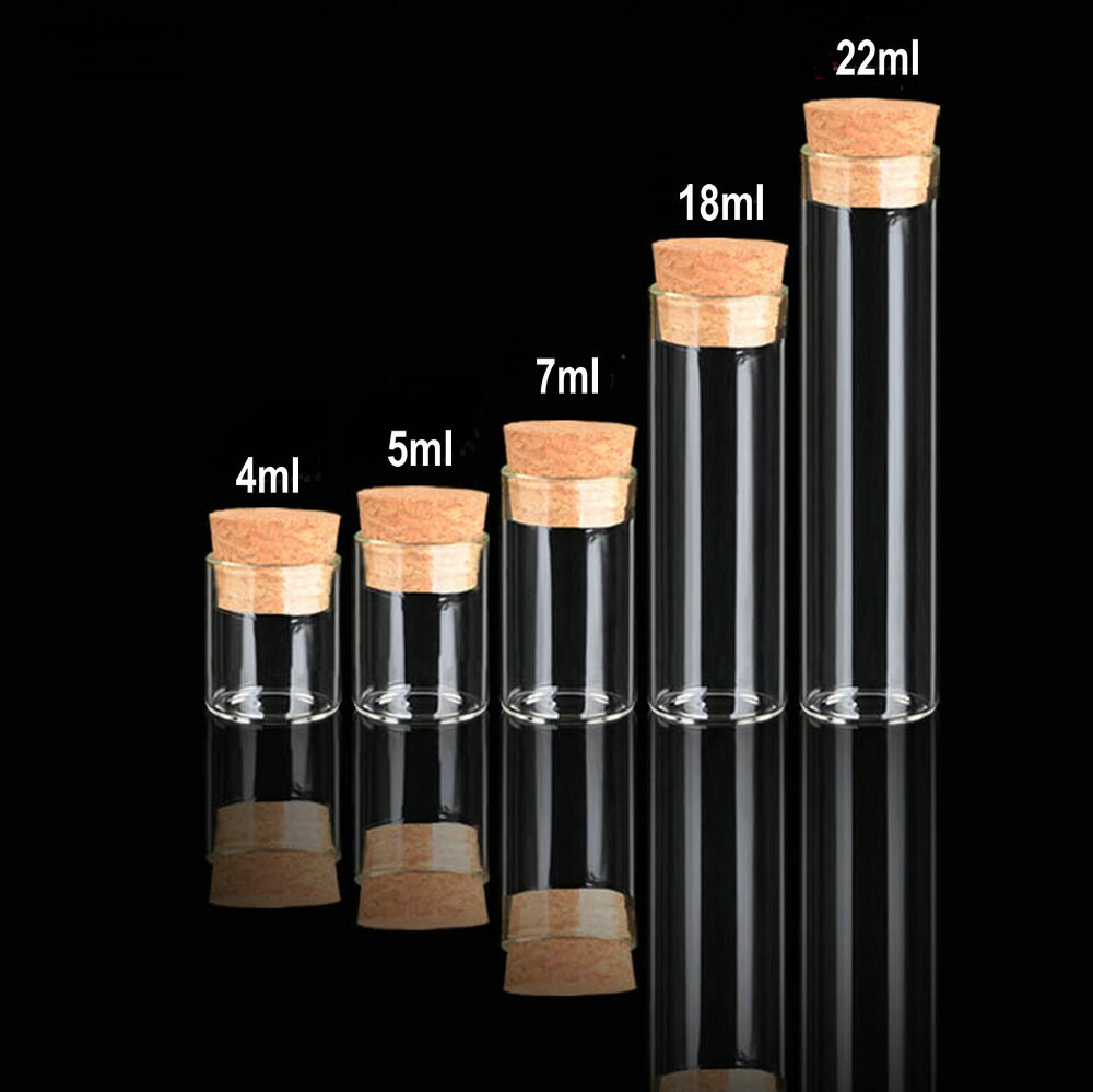 Tubos de ensayo de vidrio con tapones de corcho, botellas de embalaje, frascos de deseos para laboratorio, experimento o , diámetro de 22mm, 4ml a 30ml, 20 unids/lote