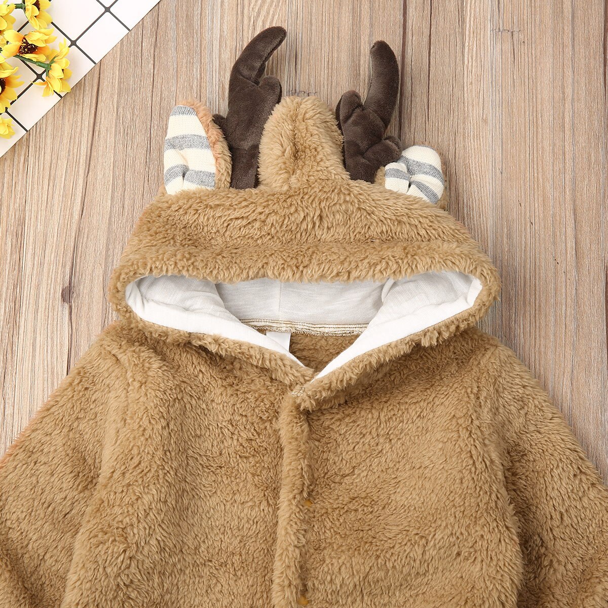 Winter Toddler Baby Girls Boys Antlers Hooded Romper Single Breasted Jumpsuit Newborn Infant Thick Plush Warm Clothes 0-18M