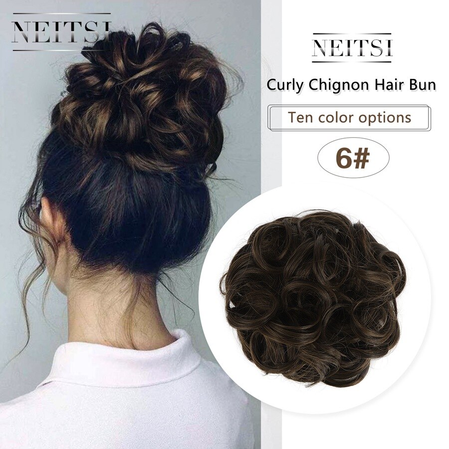 Neitsi Synthetic Bun Extensions Curly Messy Bun Hair Scrunchies Chignons Wedding Hair Piece For Women and Kids: #6