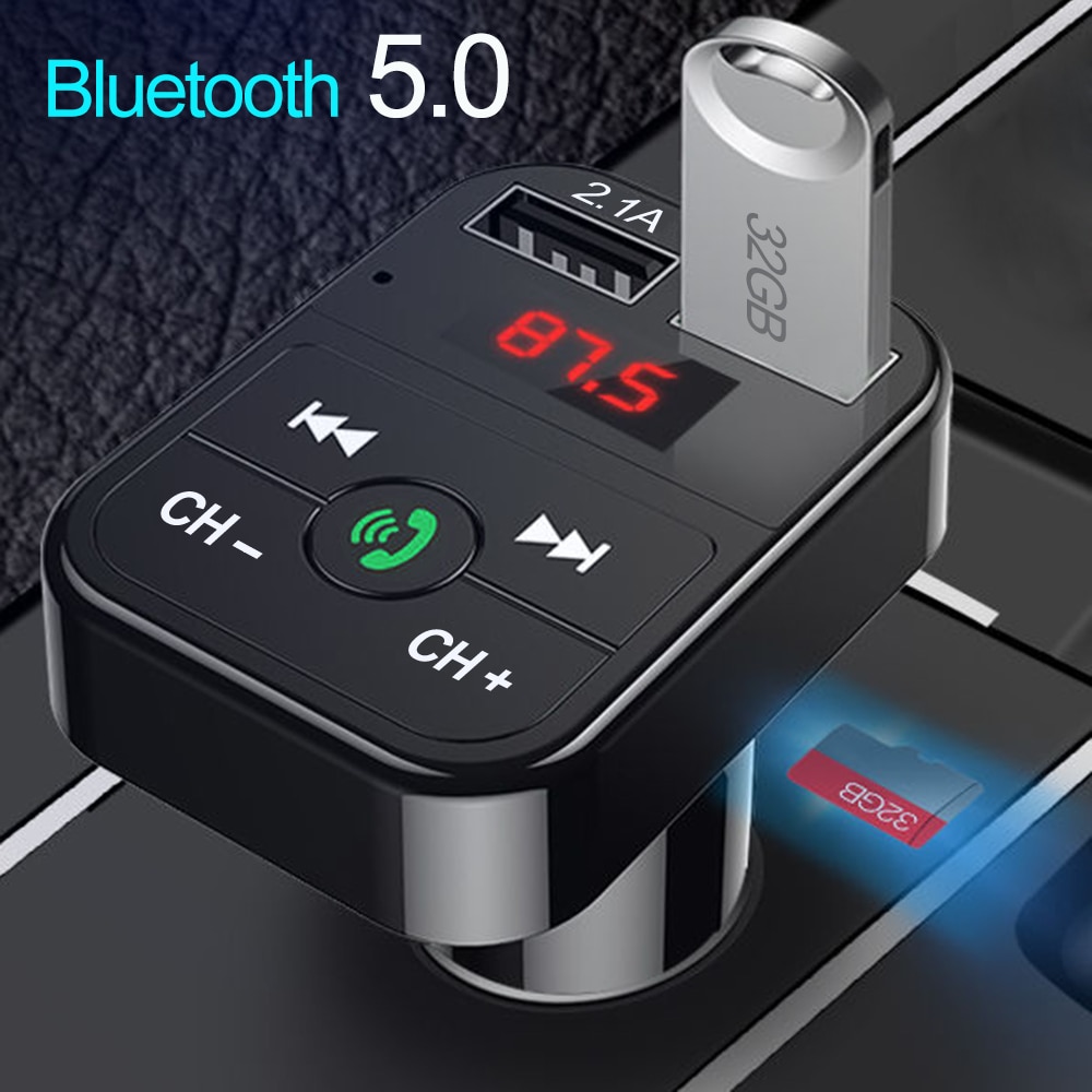 Samochodowy Bluetooth 5.0 nadajnik Modulator FM bezprzewodowa ładowarka samochodowa zestaw głośnomówiący odbiornik Audio Auto MP3 odtwarzacz samochodowy podwójny Adapter USB