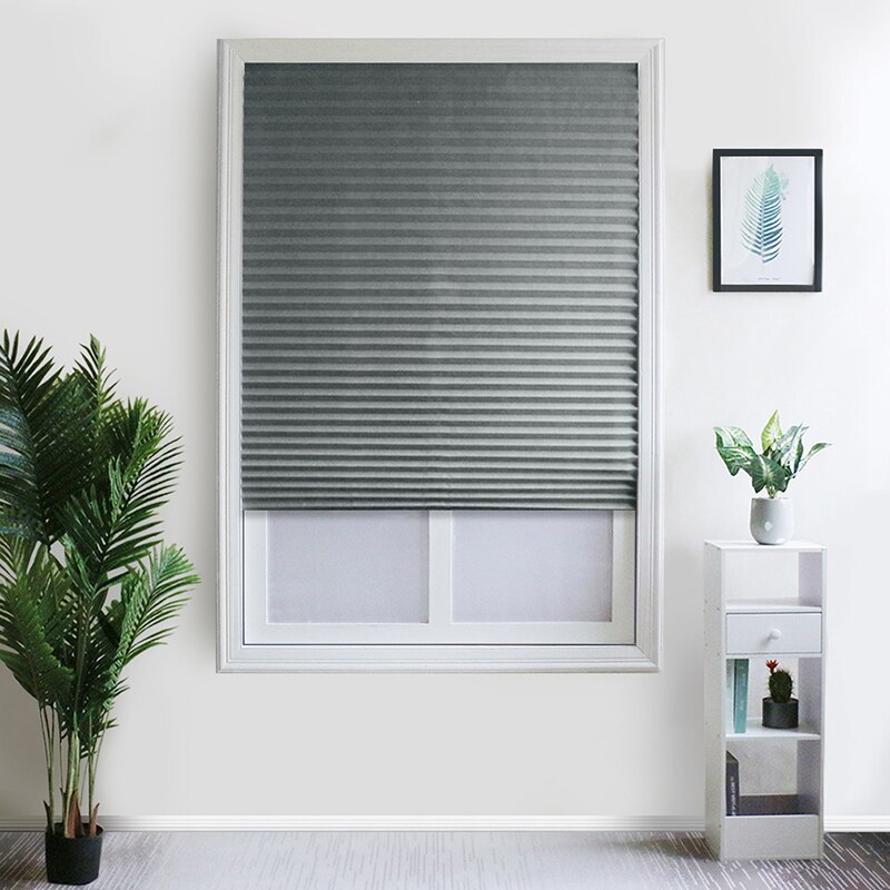 Self-Adhesive Pleated Blinds Blinds Curtains Living Room Half Blackout Window Curtains For Bathroom Balcony Shades: Gray