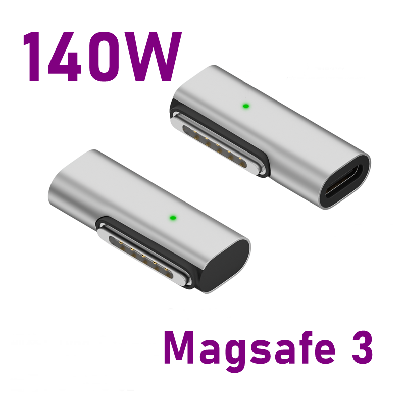 Adaptador de carga rápida USB tipo C PD magnético de aleación de 140W para Magsafe 3 2 1 MacBook Air Pro indicador Led convertidor de enchufe magnético: Azul oscuro
