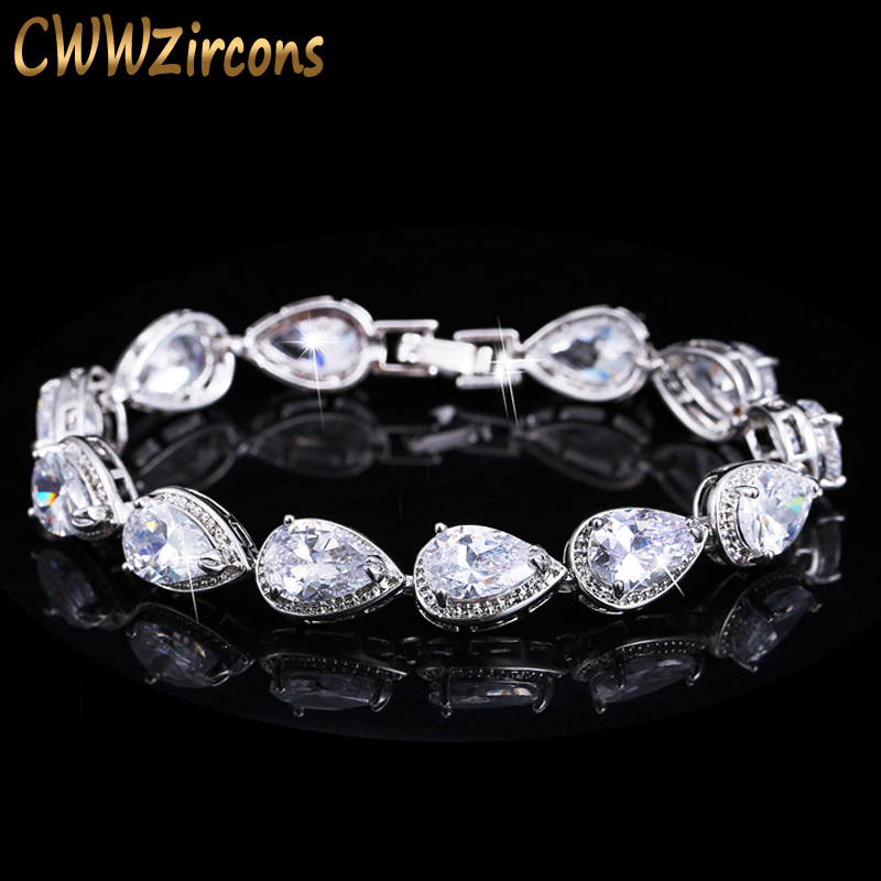 CWWZircons 2024, accesorios de para mujer, pulsera de piedra CZ con forma de gota de agua de circonia cúbica de lujo para joyería de boda nupcial CB135