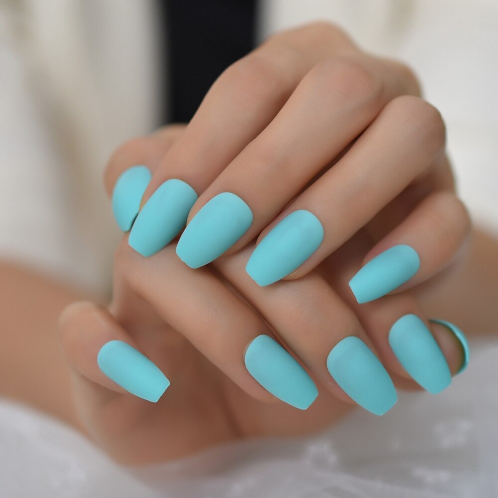 Uñas postizas instantáneas esmeriladas, uñas artísticas cuadradas verdes mate, DIY, puntas de uñas artificiales de medio-largo para mujer a elegir: L5523