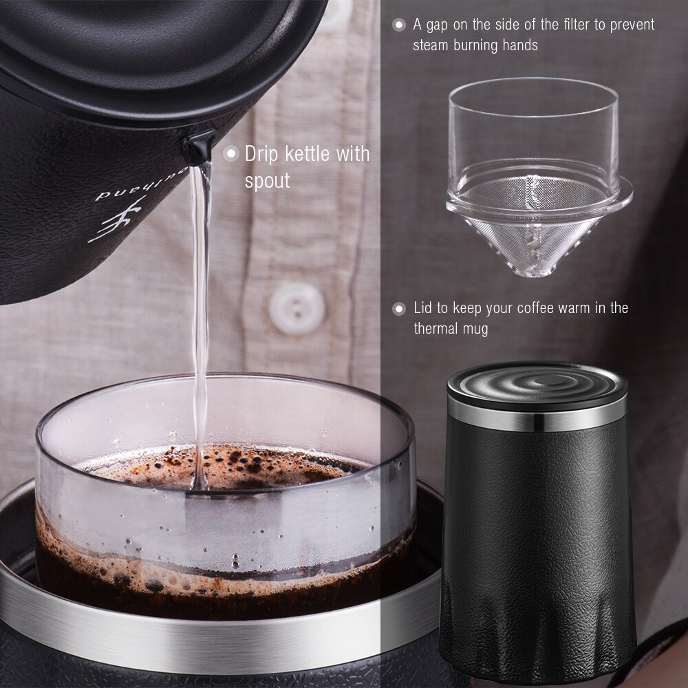 Alt-i-en bærbar kaffemaskine hæld kaffekande rejse krus med kværn filter kold bryg americano espresso manuel cafete