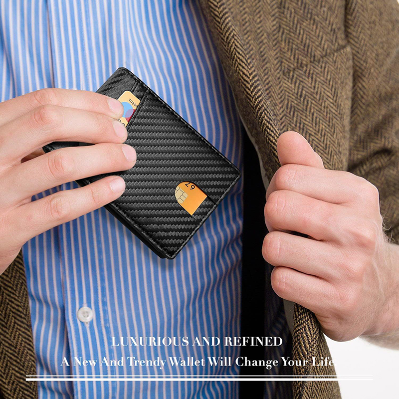 Portefeuille pour hommes en cuir Rfid ultra fin avec fenêtre d'identification portefeuille multi-cartes en fibre de carbone