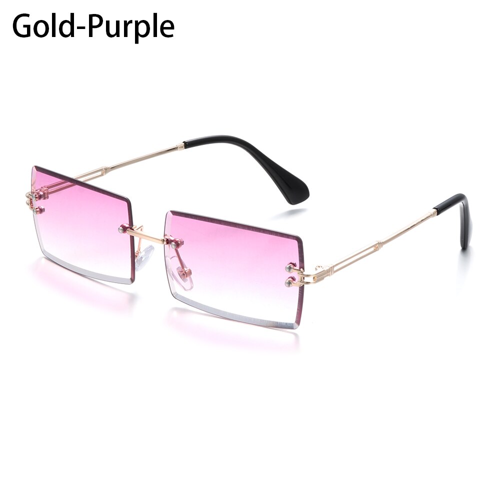 Rectangle Gradient Rimless Trendy Rimless Sunglasses Small Rectangle Travelin... – Grandado