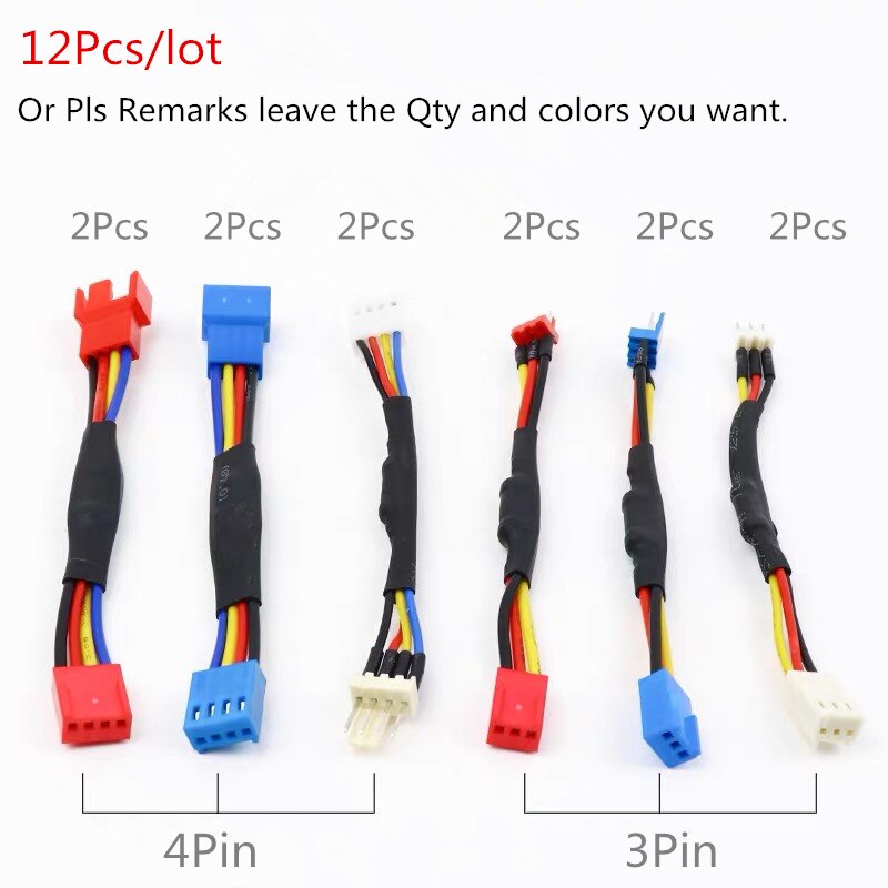 10 sztuk/partia rezystor wentylatora kabel 3 / 4 Pin męski na 3 / 4Pin złącze żeńskie zmniejszyć PC CPU wentylator prędkości hałas rezystor spowolnić kabel: 12pcs 3 4P mix color