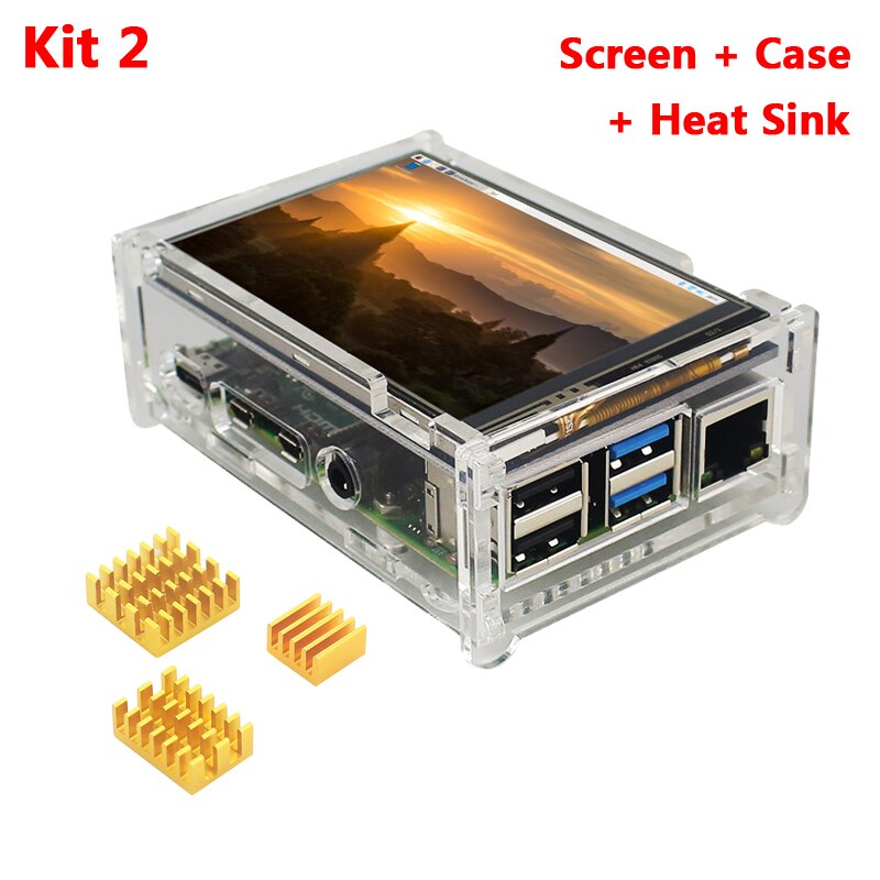 Raspberry Pi 4 – écran tactile LCD TFT 3.5 pouces, 480x320, avec boîtier en acrylique, Moddel B: Kit 2