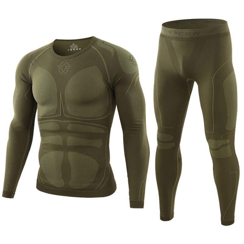 Esdy efterår vinter mænd termisk undertøj sæt hurtigtørrende anti-mikrobiel stretchdragt termo til vandring camping mandlig tøj  va720: Grøn / Asiatisk størrelse l