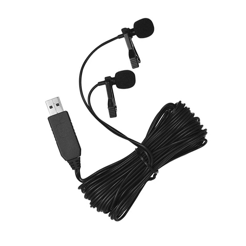 USB Double-Head Lapel Microphone Clamp-on 6M Omnidirectional Computer Microphone for Windows Mac Video o Recording