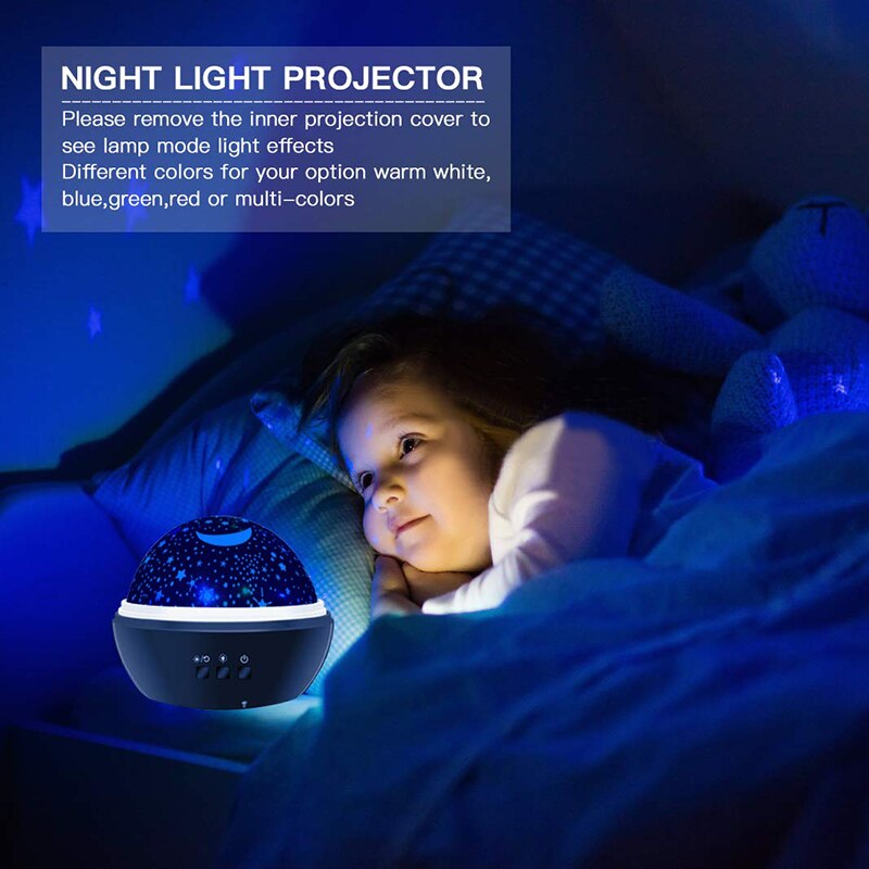 Kids Night Light, 360° Rotating Starry Night Light Projector for Baby, Ocean Wave Projector for Kids Bedroom Decoration- White