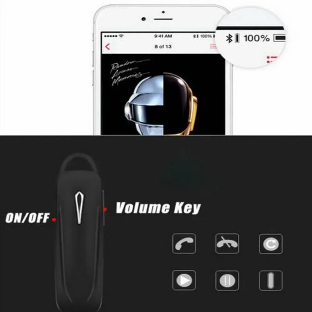 Auricolare stereo vivavoce bluetooth portatile, mini auricolare bluetooth wireless con microfono nascosto, auricolari per iphone, xiaomi, huawei