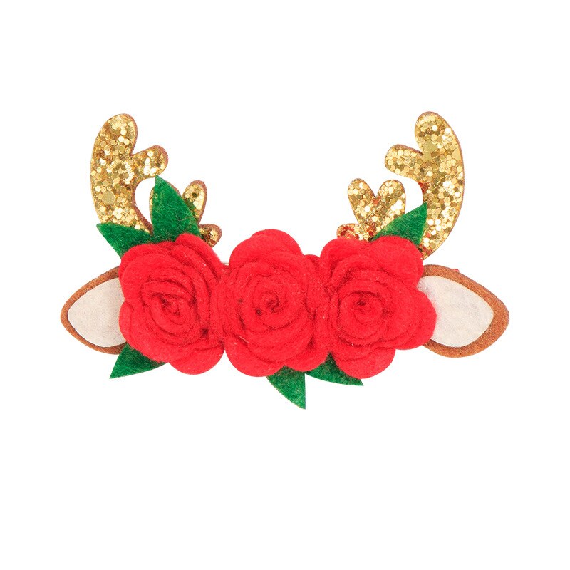 Girls Cute Elk Antlers Hair Clips Festival Style Sequins Hairpins Children Hair Accessories Christmas Red Bow Hair Pin: 1