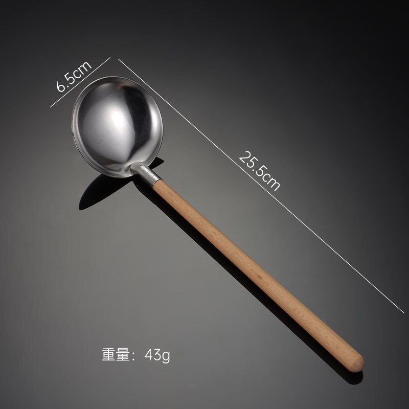Japanese Wooden Handle Anti Soup Stainless Steel Soup Leakage Ramen Spoon Home Kitchen Gadget: Silver Spoon