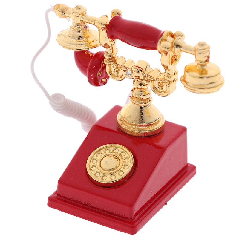 1:12 in miniatura Modello di Telefono Della Lega Dell'annata Retro Telefono Rotante Dollhouse Decorazione Accessori: 3