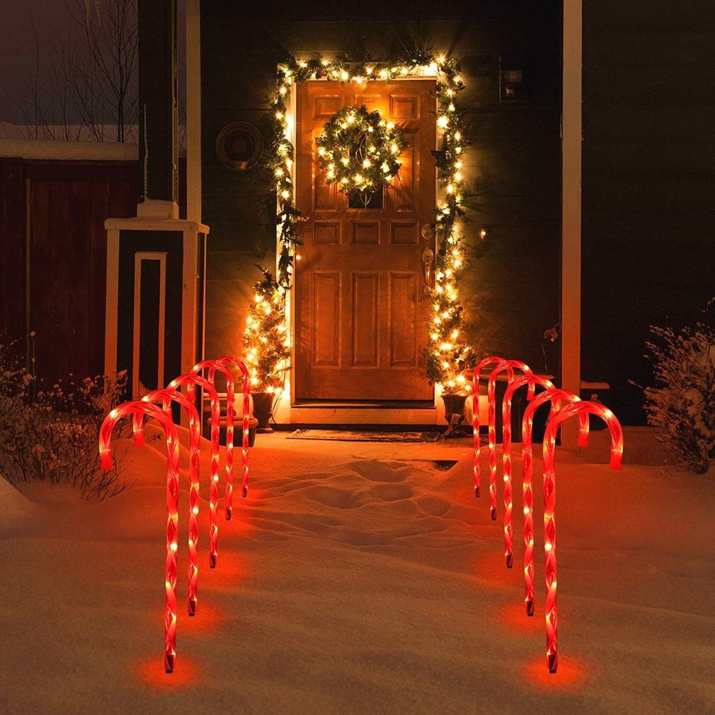 10 pièces énergie solaire noël canne lumières joyeux noël chemin passerelle lumière pour la maison lampadaire décoration de noël