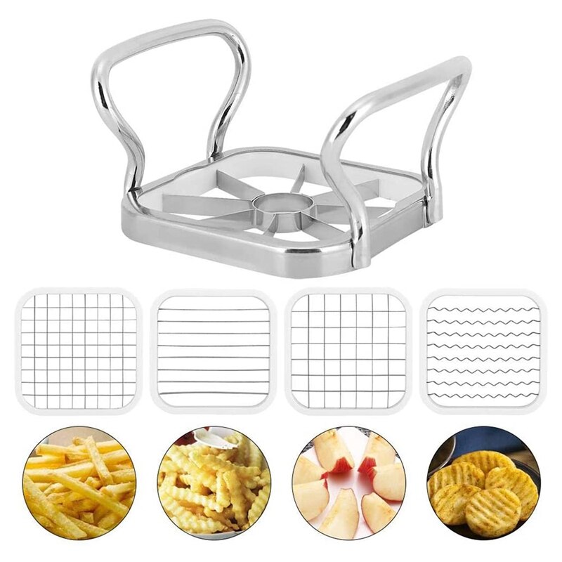 5-IN-1 Stainless Steel Potatoes Cutter, Potato Chopper Fruit Cutter Chipper Fries Maker French Fry Tool Kitchen Gadgets