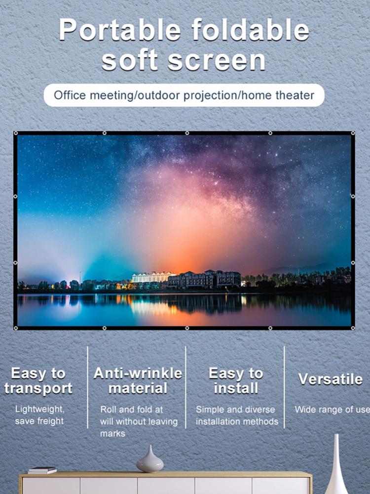 Portable Outdoor Movie Reflective Cloth 16:9 Projector Screen Fabric 60 84 100 120 130&#39; Screen Projection 3D Film Wall Mounted
