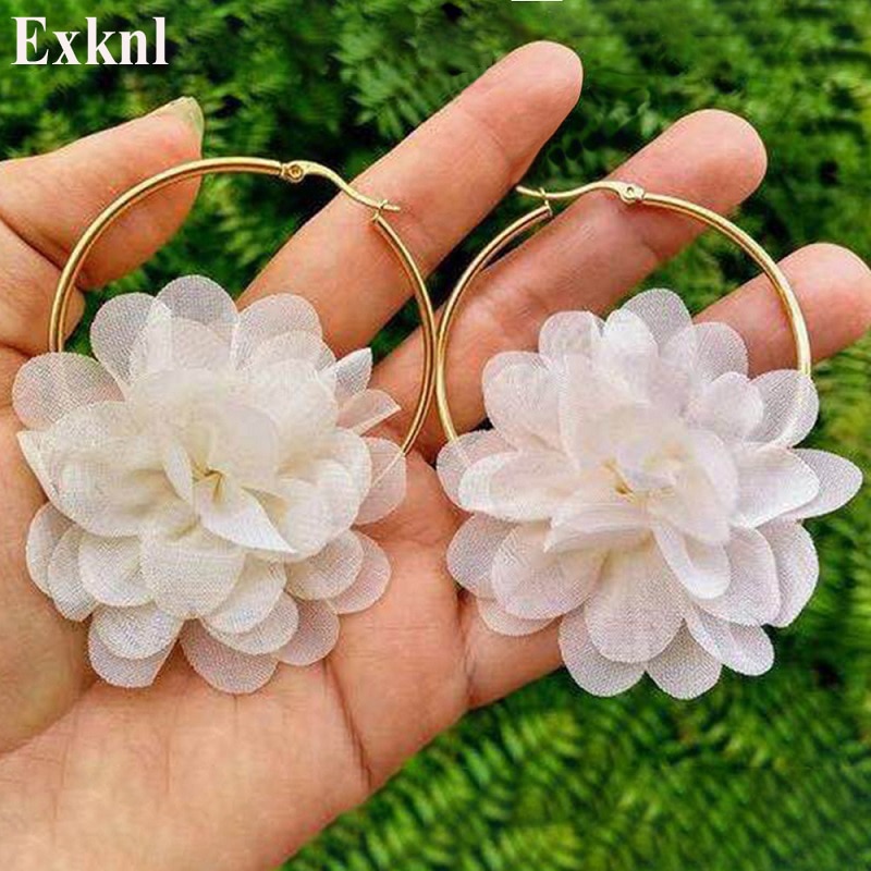 Exknl Lace Flower Statement Big Earrings Women Wedding Party Trendy Large Earrings Bohemian Jewelry Bijoux