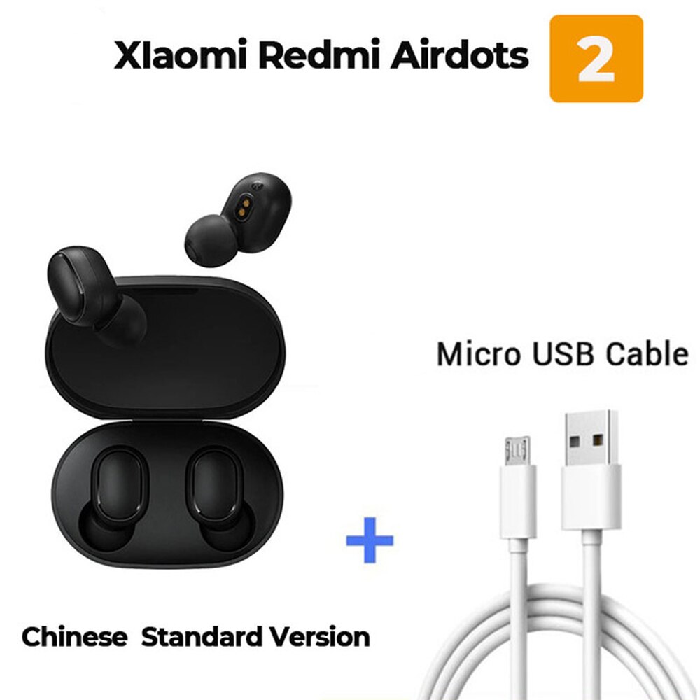 Originale Xiaomi Redmi AirDots 2 Auricolari Bluetooth TWS Senza Fili di Bluetooth V5.0 Stereo Riduzione Del Rumore Mic di Controllo Vocale Auricolare: add USB cable