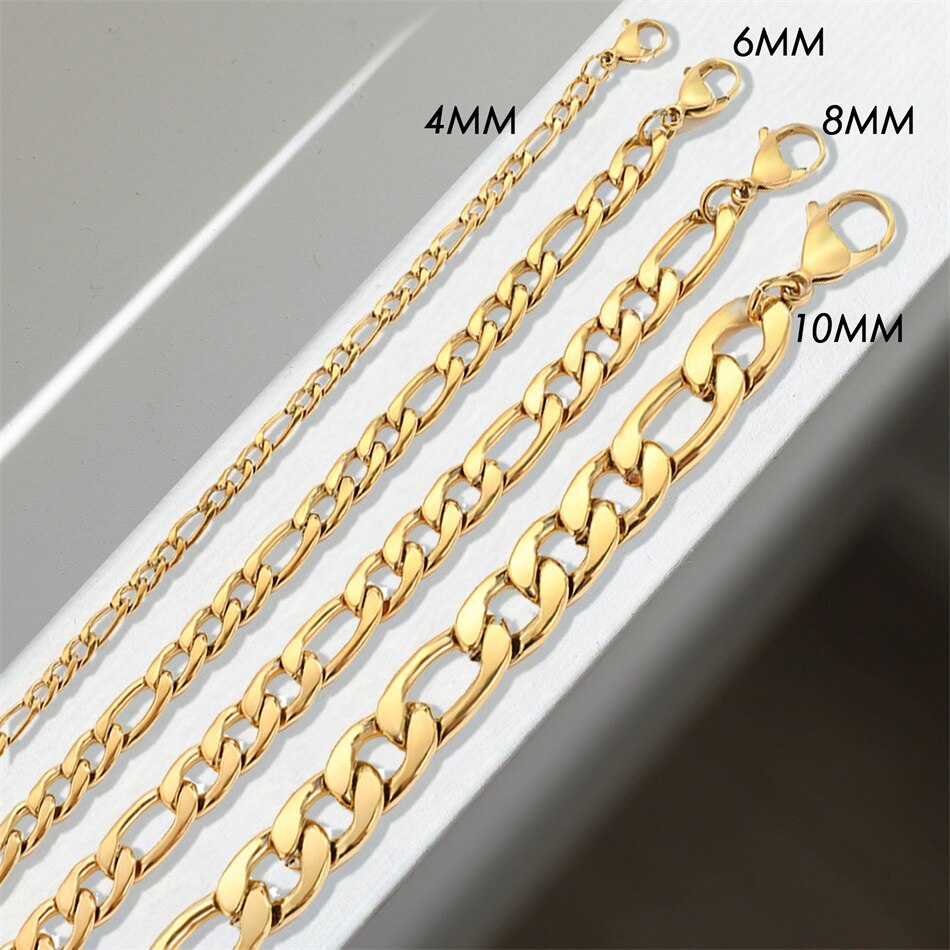 JUJIE 4MM/6MM/8MM/10MM łańcuch Figaro ze stali nierdzewnej naszyjniki kobiety złoty Link Chain naszyjnik biżuteria hurtowych/Dropshipping