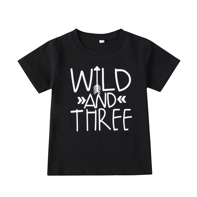 Camiseta con letras a la para niños, ropa de algodón de manga corta para niños pequeños, ropa para bebés de 3 a 5 años: black / 110cm 4T