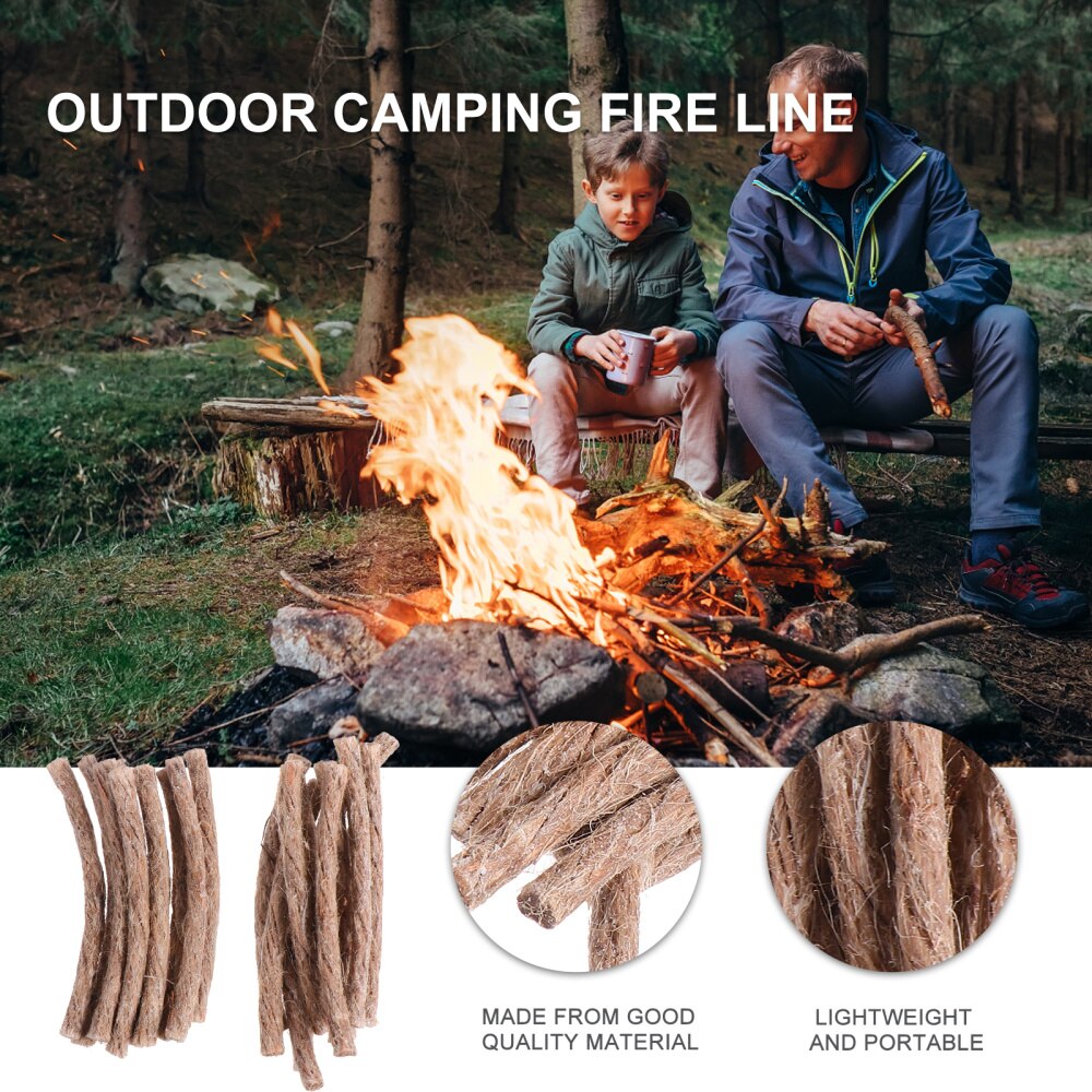 20pcs Hemp Cord Tinder Hiking Camping Flammable Cord Fire Starters Rope Lighter