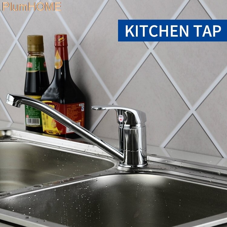 Kitchen Tap Long Neck Hole Faucet Single Lever Tap Copper Chrome Spout Tap And Cold Water Indicator