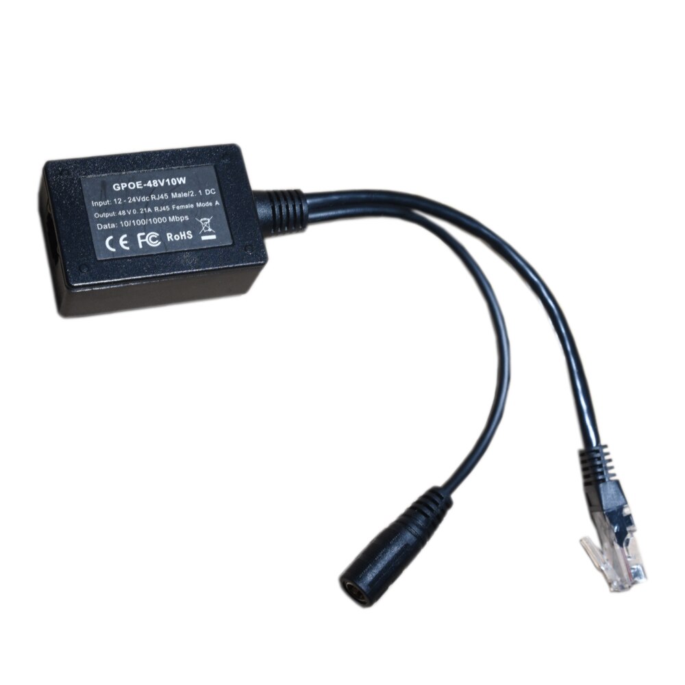 12 volt 24 volt input Gigabit Power Over Ethernet 48 volt step up injector: GPOE-48v10w