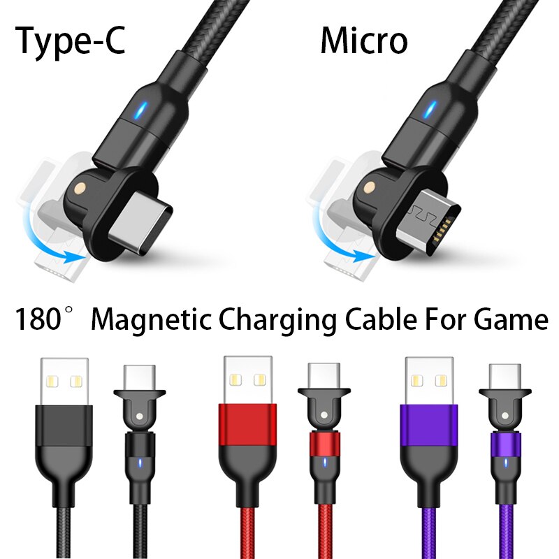 180 grad Magnetische USB Kabel Schnelle Lade Micro/Typ C USB Kabel 180 ° Magnetic Charging Kabel 3A Schnell gebühr Für Handy