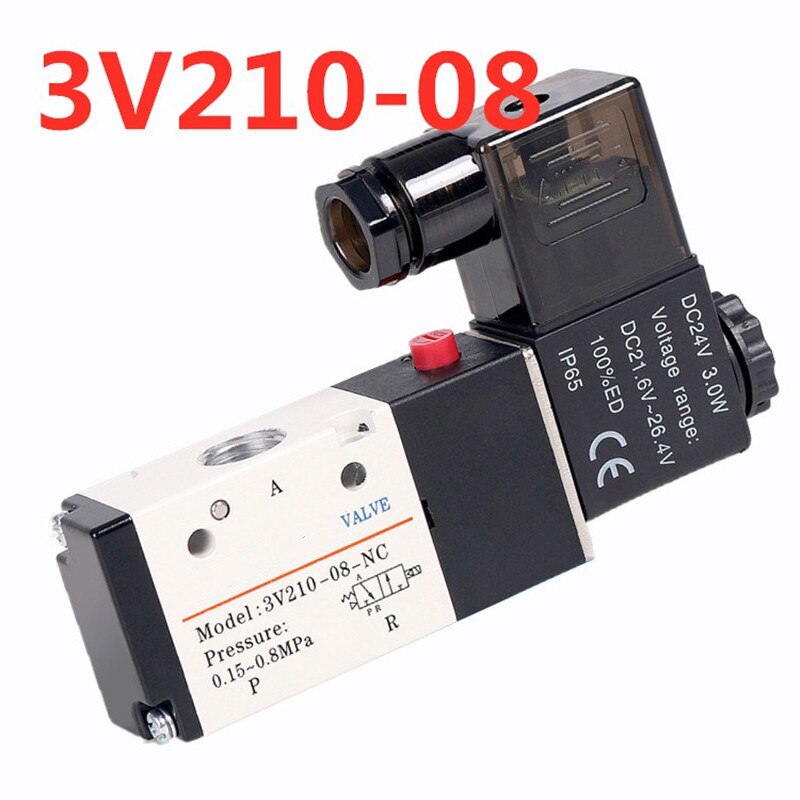 3 Hafen 2 POS 1/4 "BSP Luft Magnetventil 3V210-08 Mit LED Licht Stecker DC12V DC24V AC110V AC220V
